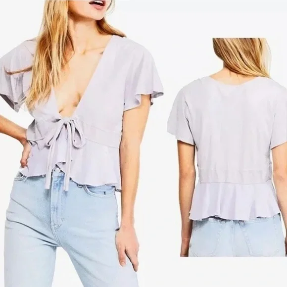 Free People Knot Me Tee in Lilac NWOT - Picture 4 of 10